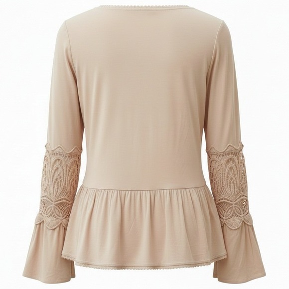 JOIE Peach Crochet Lace Sleeve Peplum Blouse Boho Top Size Small $220 - Picture 6 of 7